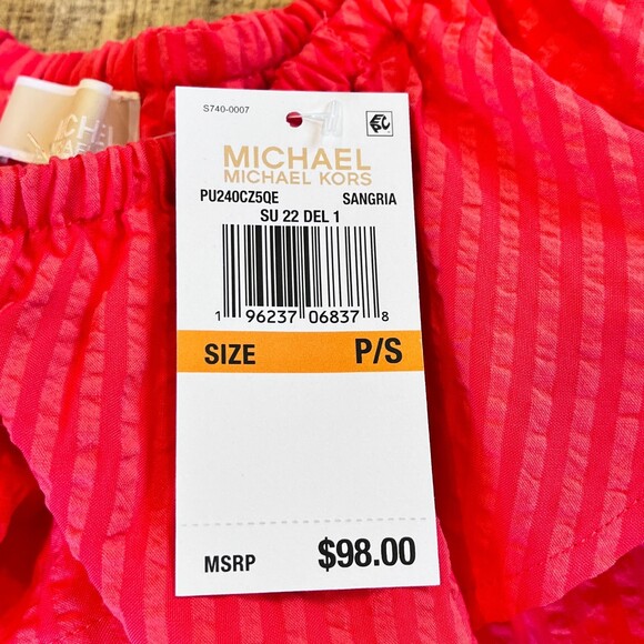 Michael Kors Seersucker Sangria Off the Shoulder Blouse Small NEW - Picture 3 of 11